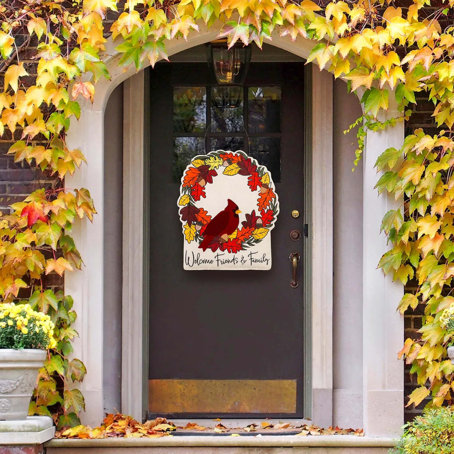 Fabric Door Hangers>Plow & Hearth Welcome Friends & Family Cardinal h/Christmas Wreath Double Sided Estate Door Décor
