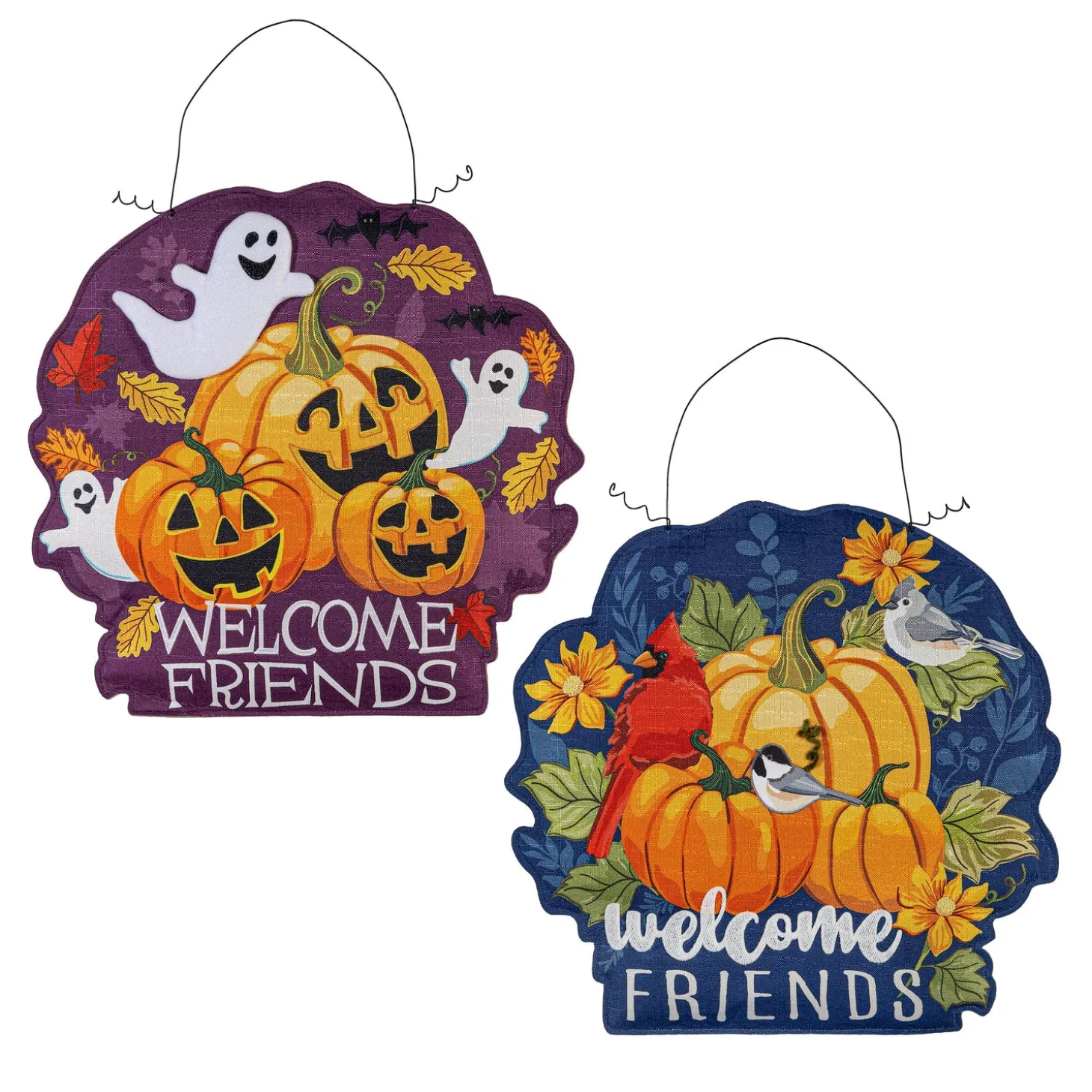 Fabric Door Hangers>Plow & Hearth Welcome Friends of Fall/Halloween Double Sided Estate Door Décor