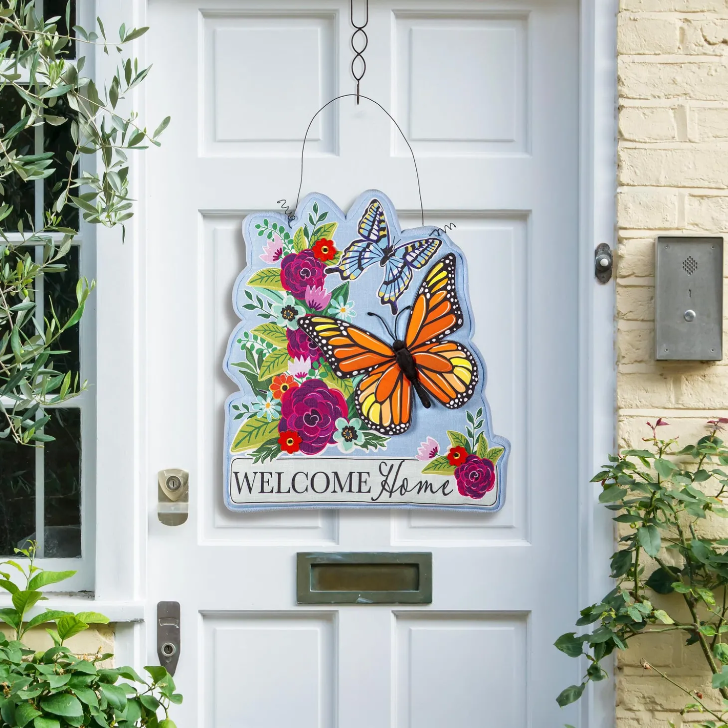 Fabric Door Hangers>Plow & Hearth Welcome Home Butterflies Estate Door Décor