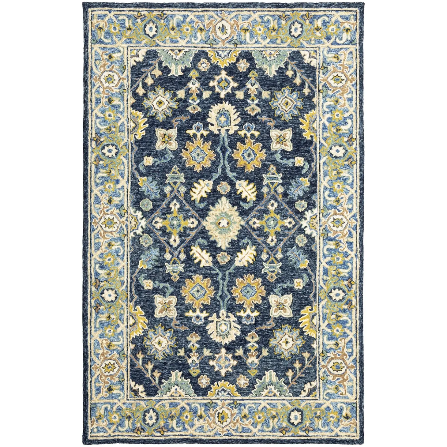 Area Rugs>Plow & Hearth Willow Oaks Blue Wool Border Runner, 2'6" x 8'
