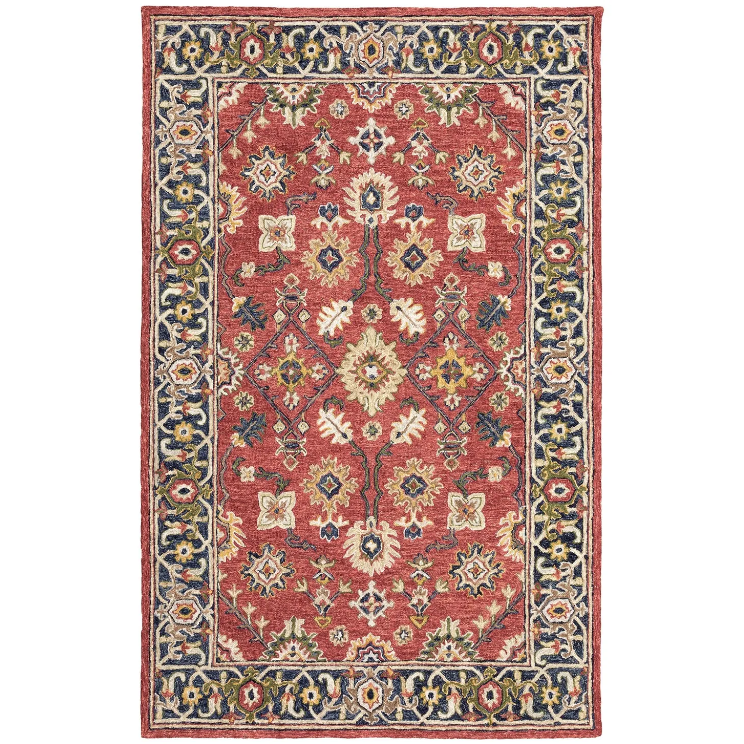Area Rugs>Plow & Hearth Willow Oaks Red Wool Border Rug, 3'6" x 5'6"