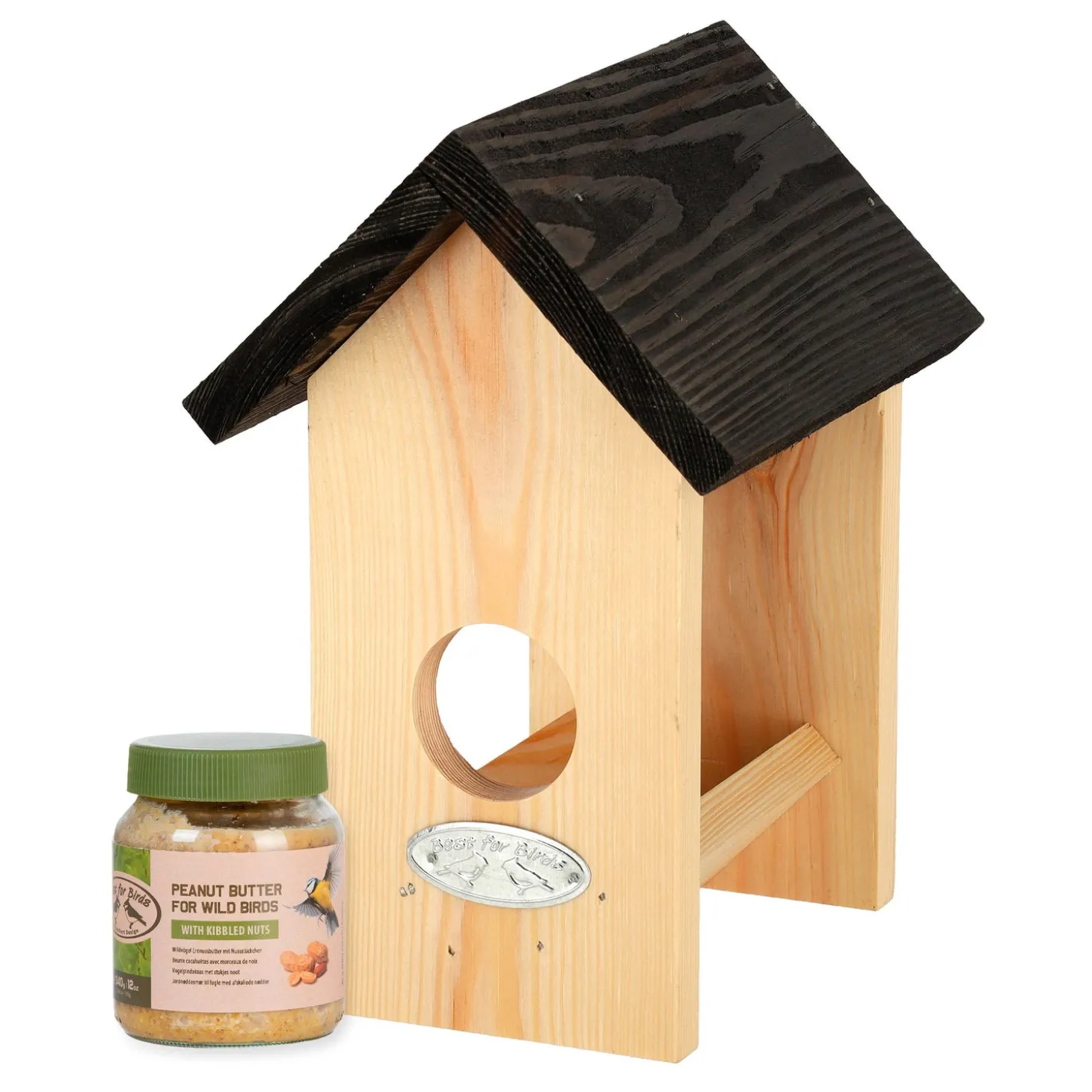 Bird Feeders>Plow & Hearth Wooden Open House Peanut Butter Bird Feeder with Jar of Peanut Butter