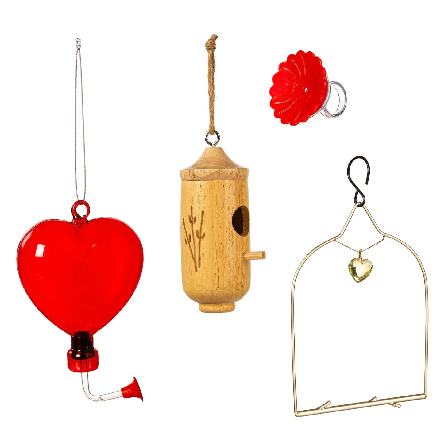 Hummingbird Feeders>Plow & Hearth Woodland Storybook Bird Feeder, Hummingbird Lover Gift Set, Set of 4