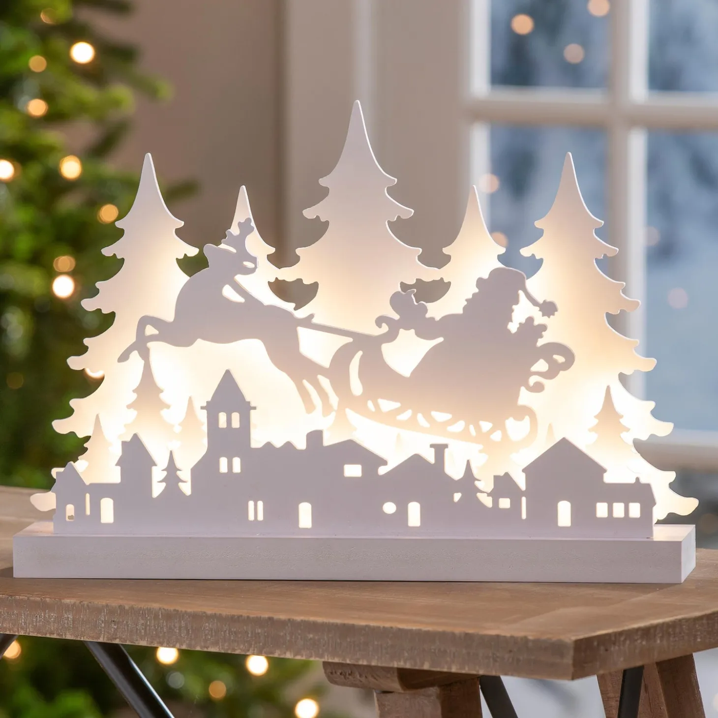 Decorative Accents>Plow & Hearth Woodland Storybook LED Table Decor Sled with Reindeer Scene, 16.75"