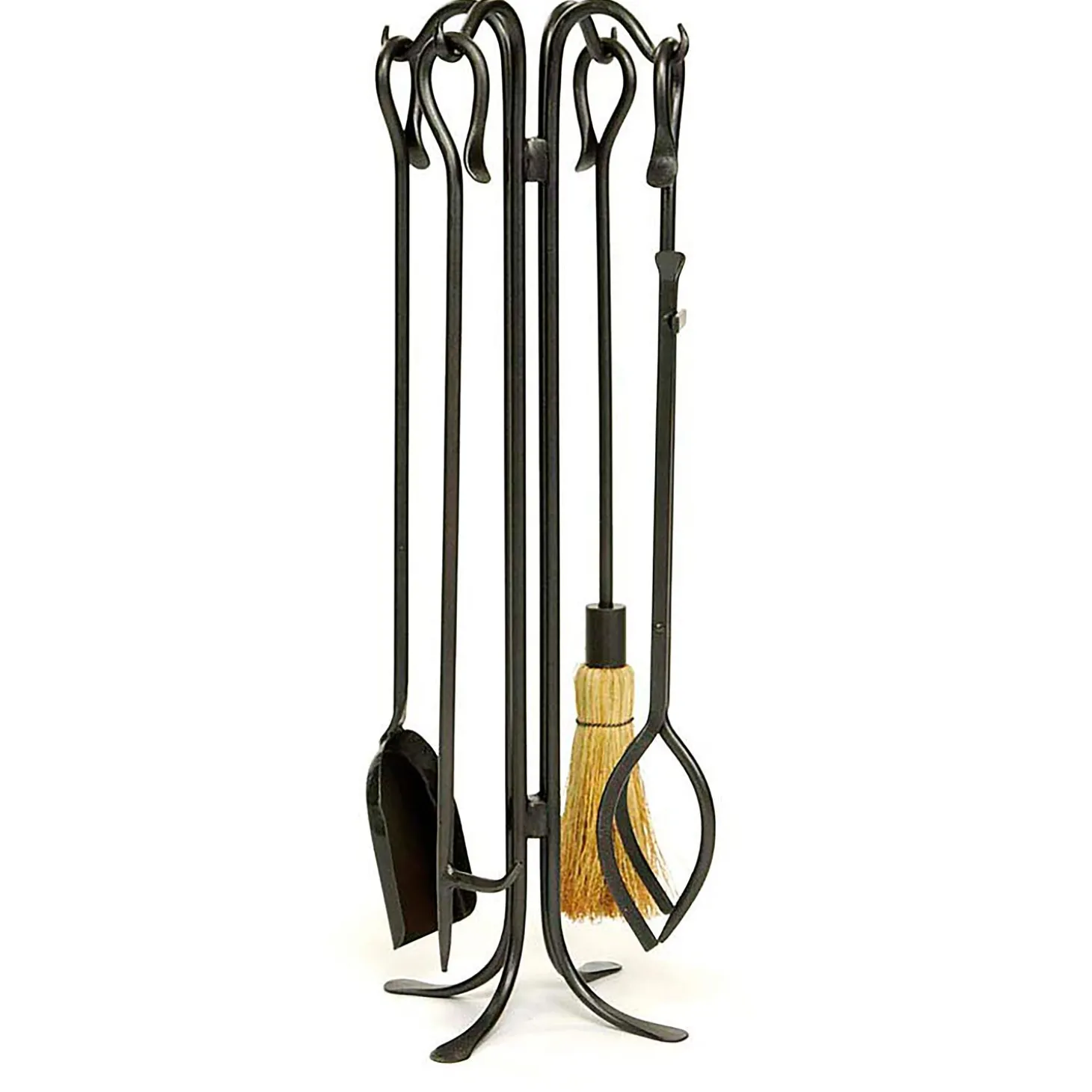 Fireplace Tool Sets>Plow & Hearth Wrought Iron Hearth Hooks 5-Piece Fireplace Tool Set In Powder-Coated Finish Graphite
