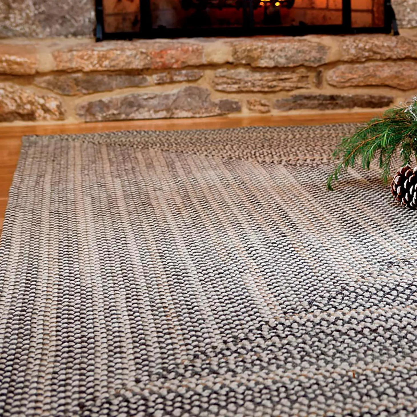Area Rugs>Plow & Hearth 7' x 9' American-Made Bear Creek Rectangular Braided Wool And Nylon Blend Rug